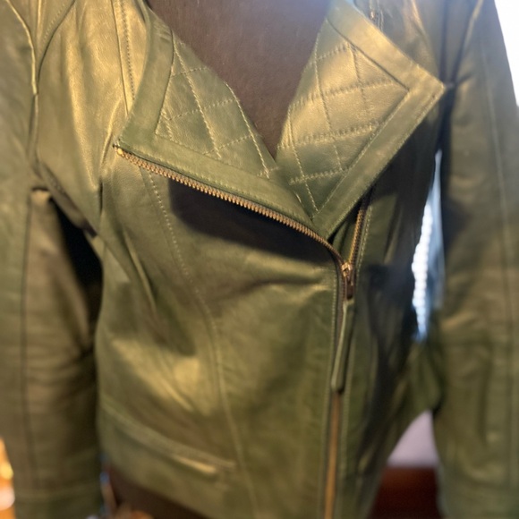 Halogen green leather motorcycle coat - Picture 3 of 3